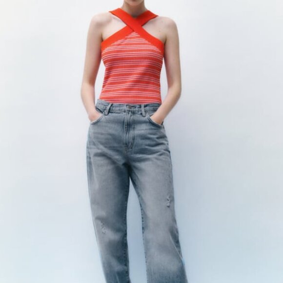 Red and White Striped Halter Bodysuit - Picture 1 of 5